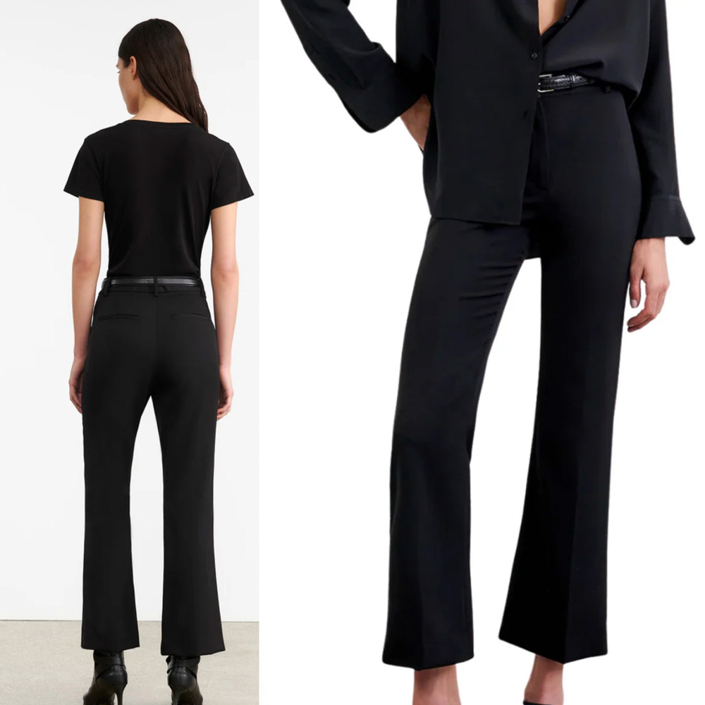 Nili Lotan 6 Corette Pants $650 High Rise Straight Leg Cropped WOOL Black NWT